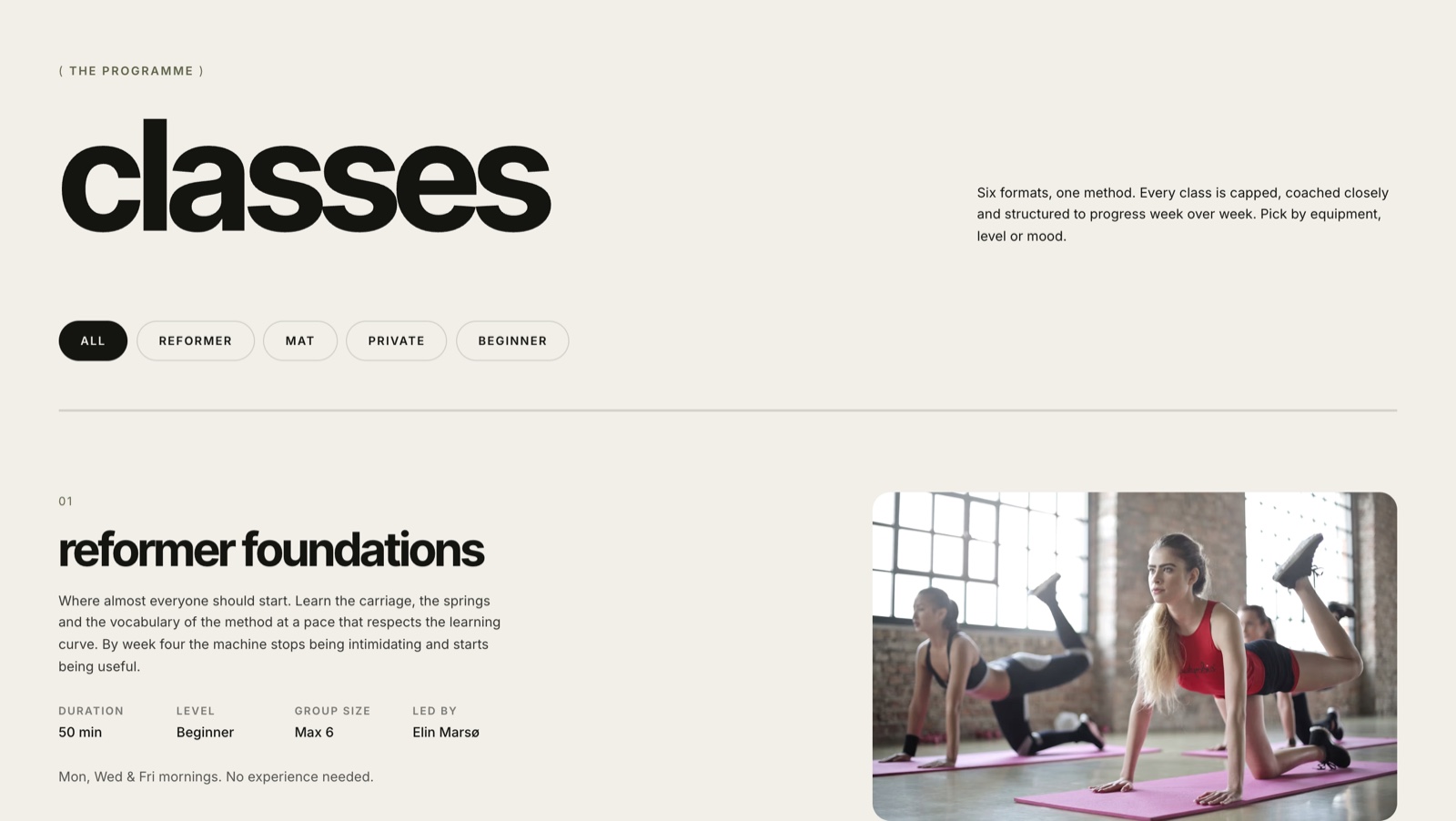 Solene Pilates classes page
